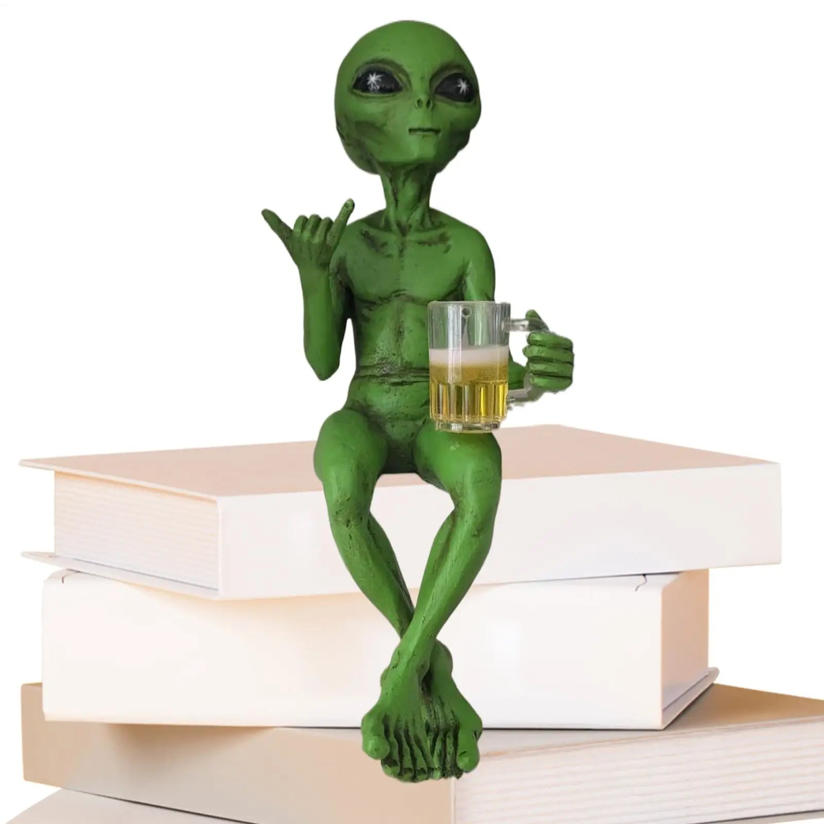 Alien Statue Beer Drinking Alien Sculpture Resin Novelty Collectibles Funny Desktop Decoration For Adults Desk Bedroom Garden