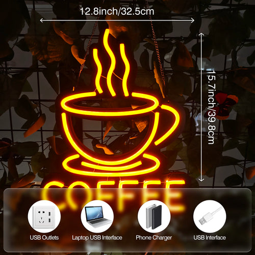 1 pc Bright coffee LED neon sign decoration, used for wall coffee neon signs in coffee bars, coffee shops, and home decor